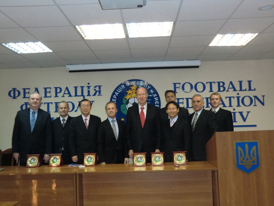 International delegation of Universal Peace Federation headed by Dr. Walsh, International President, at meeting with Kiev Soccer Federation, October 24, 2011.