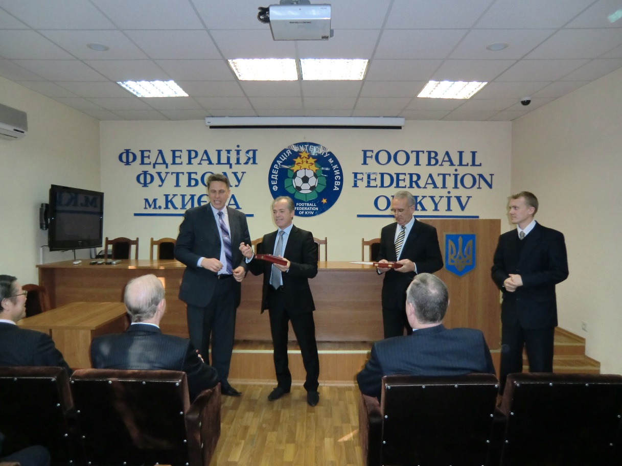 M.Il`yn is being awarded by Kiev Soccer Federation on occasion of 100th anniversary of Ukrainian soccer, October 24, 2011.